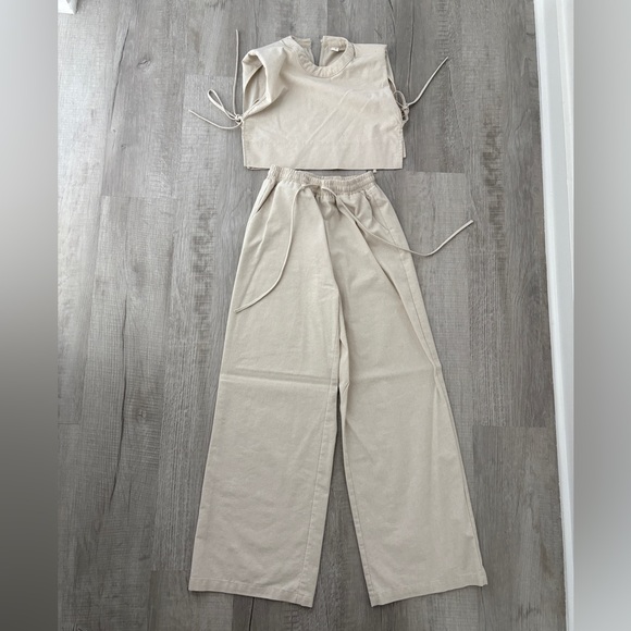 Commense Pants - Commense Beige Two-Piece Jumpsuit Set